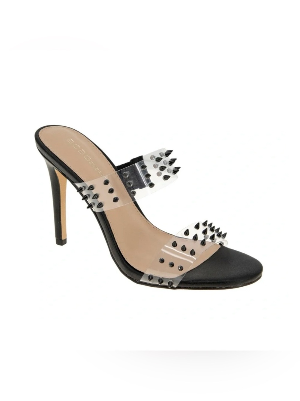 BCBGeneration Women's Jidana Studded Stiletto Heel Sandals Clear Black Size 7
